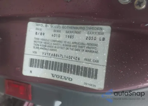 1990 Volvo 740 Gl z USA, uszkodzony, nr VIN YV1FA8847L1402426